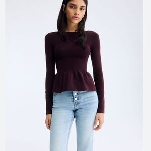 NWT H&M Deep Purple Peplum Knit Longsleeve Top. XXS